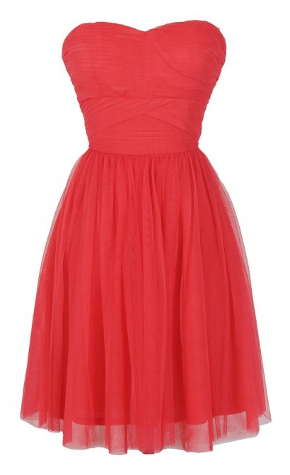 Fairy Tulle Strapless Dress by Ark and Co in Watermelon Coral